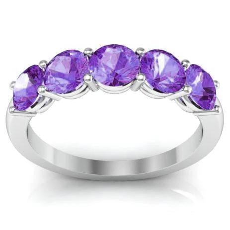 1.50cttw Shared Prong Amethyst Five Stone Ring Five Stone Rings deBebians 