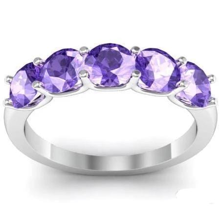 1.50cttw U Prong Amethyst Five Stone Band Five Stone Rings deBebians 