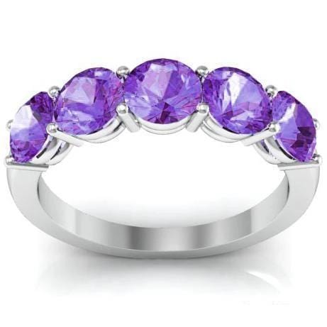2.00cttw Shared Prong Amethyst Five Stone Ring Five Stone Rings deBebians 