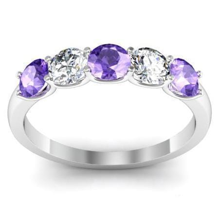 1.00cttw U Prong Amethyst and Diamond 5 Stone Ring Five Stone Rings deBebians 