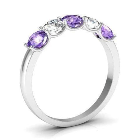 1.00cttw U Prong Amethyst and Diamond 5 Stone Ring Five Stone Rings deBebians 