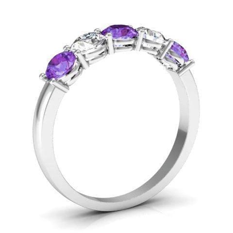 1.00cttw Shared Prong Diamond and Amethyst Five Stone Ring Five Stone Rings deBebians 