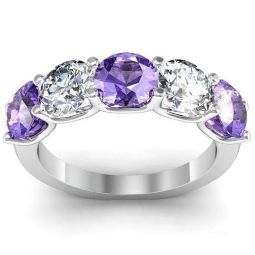 3.00cttw U Prong Diamond and Amethyst five Stone Ring Five Stone Rings deBebians 