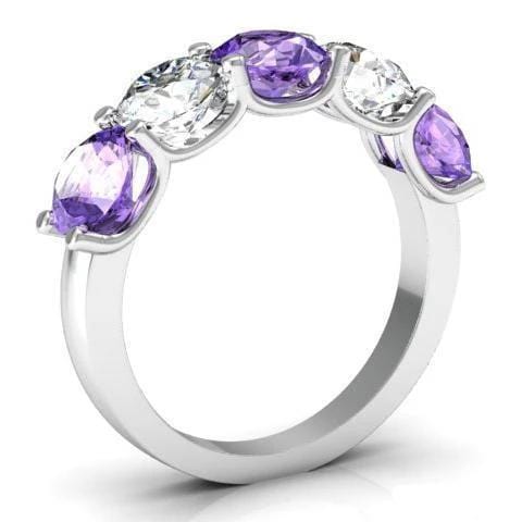 3.00cttw U Prong Diamond and Amethyst five Stone Ring Five Stone Rings deBebians 