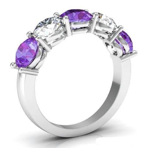 3.00cttw Shared Prong Diamond and Amethyst 5 Stone Ring Five Stone Rings deBebians 