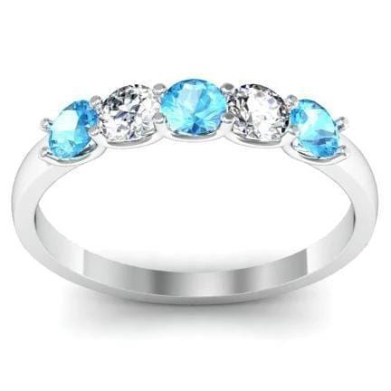 0.50cttw U Prong Aquamarine and Diamond Five Stone Band Five Stone Rings deBebians 