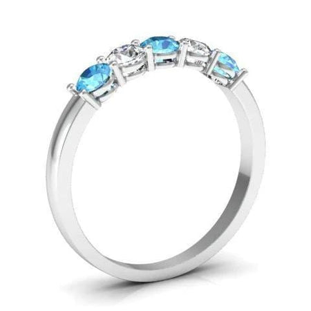 0.50cttw Shared Prong Aquamarine and Diamond Five Stone Ring Five Stone Rings deBebians 