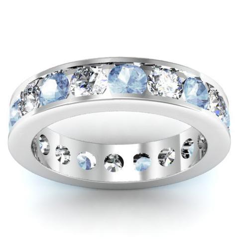 Aquamarine and Diamond Round Gemstone Eternity Band in Channel Setting Gemstone Eternity Rings deBebians 