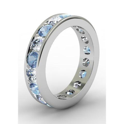 Aquamarine and Diamond Round Gemstone Eternity Band in Channel Setting Gemstone Eternity Rings deBebians 
