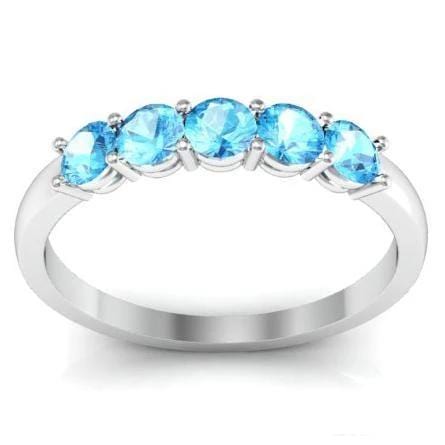 0.50cttw Shared Prong Aquamarine Five Stone Ring Five Stone Rings deBebians 