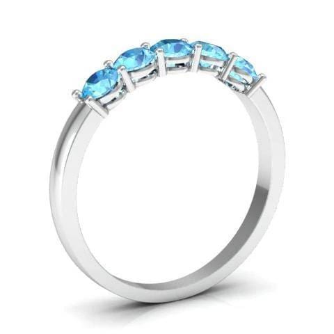 0.50cttw Shared Prong Aquamarine Five Stone Ring Five Stone Rings deBebians 