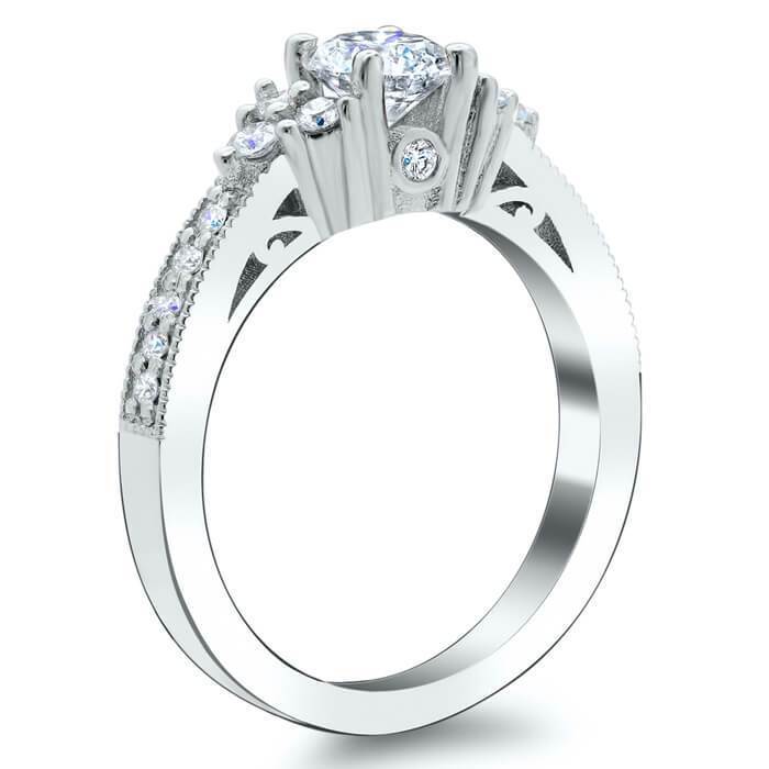 Art Deco Engagement Ring with Diamond Clusters Diamond Accented Engagement Rings deBebians 