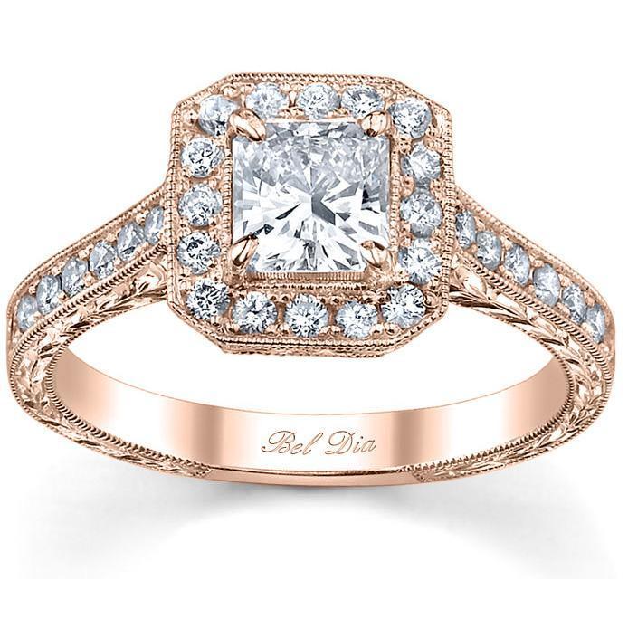 Art Deco Engagement Ring with Milgrain and Hand Engraving Halo Engagement Rings deBebians 