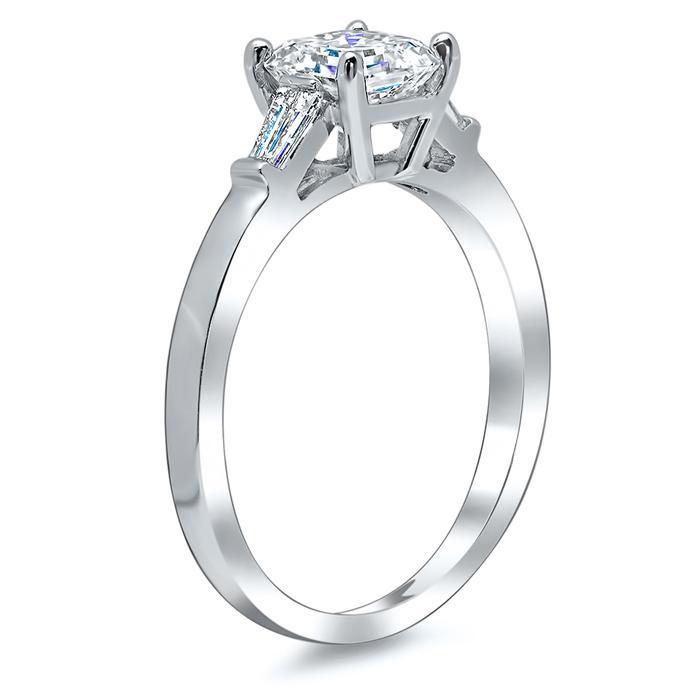 Asscher Three Stone Engagement Ring with Baguettes Diamond Accented Engagement Rings deBebians 