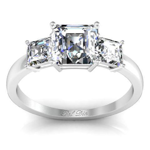 Asscher Three Stone Engagement Ring Diamond Accented Engagement Rings deBebians 