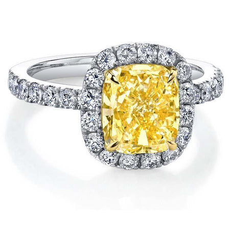 Yellow Diamond Halo Ring 0.60 cttw Yellow Diamond Engagement Rings deBebians 