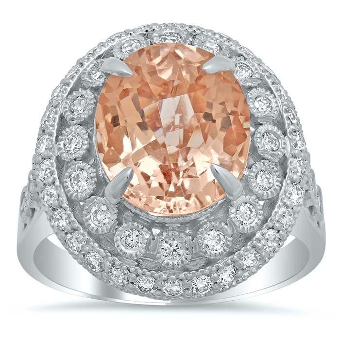 Bezel and Pave Morganite Halo Engagement Ring with Milgrain Rose Gold & Morganite Engagement Rings deBebians 