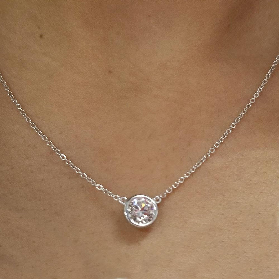 Floating Diamond Solitaire Bezel Set Pendant Necklace Necklaces deBebians 