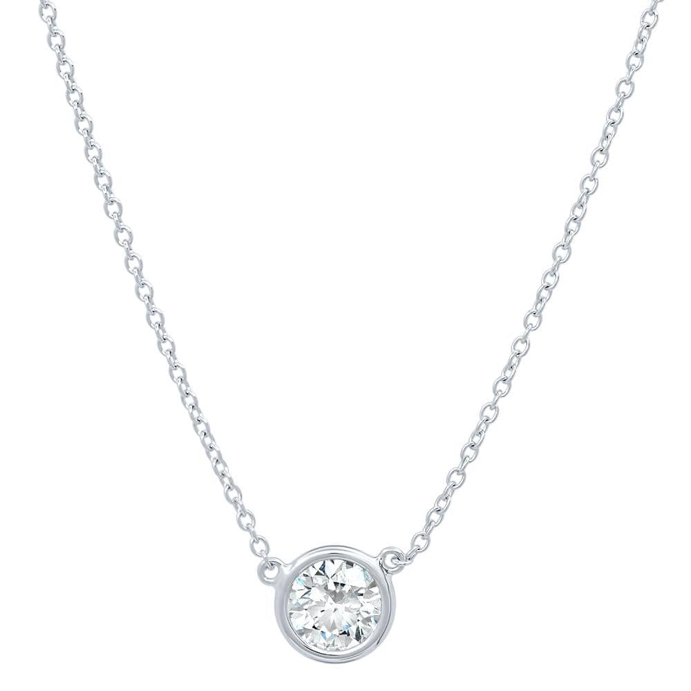 Floating Diamond Solitaire Bezel Set Pendant Necklace Necklaces deBebians 