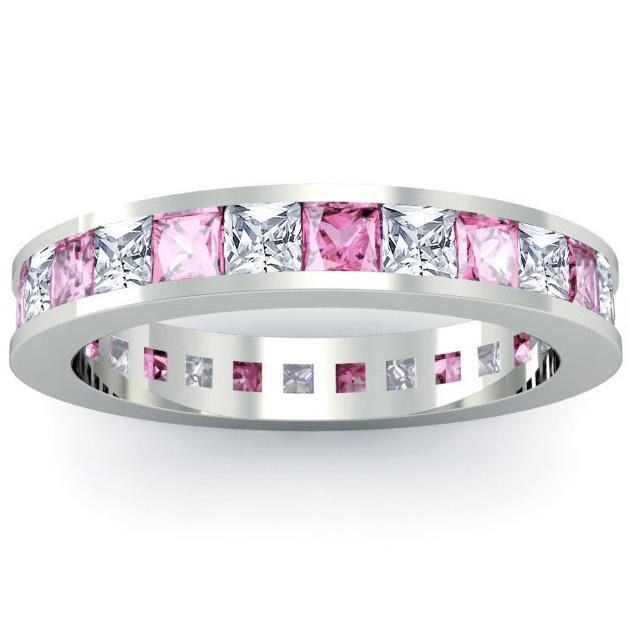 Birthstone Eternity Band with Pink Sapphires and Diamonds Gemstone Eternity Rings deBebians 