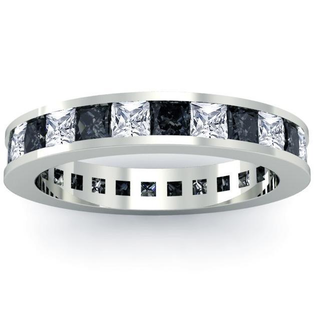 Princess Cut Black and White Diamond Eternity Wedding Ring Gemstone Eternity Rings deBebians 