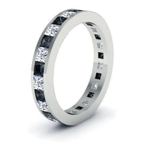 Princess Cut Black and White Diamond Eternity Wedding Ring Gemstone Eternity Rings deBebians 