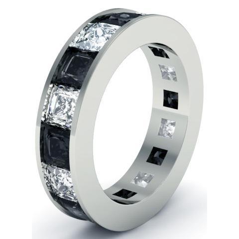 Black and White Diamond Gemstone Eternity Anniversary Ring Gemstone Eternity Rings deBebians 