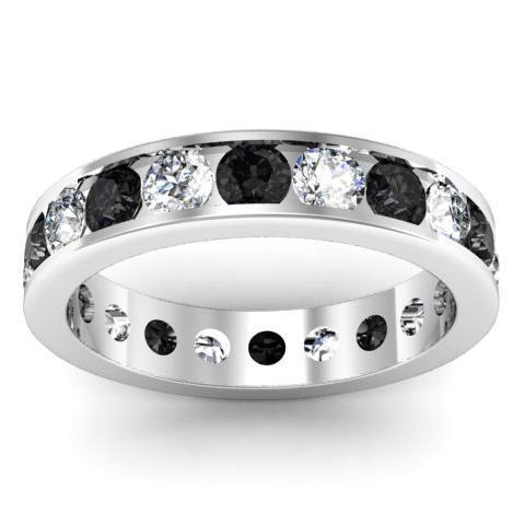Black and White Diamond Round Gemstone Eternity Ring in Channel Setting Gemstone Eternity Rings deBebians 