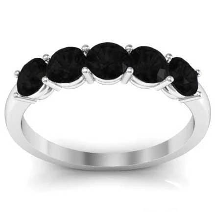 1.00cttw Shared Prong Black Diamond 5 Stone Wedding Ring Five Stone Rings deBebians 