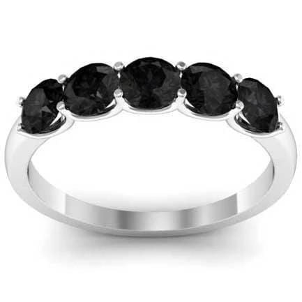 1.00cttw U Prong Black Diamond 5 Stone Wedding Ring Five Stone Rings deBebians 