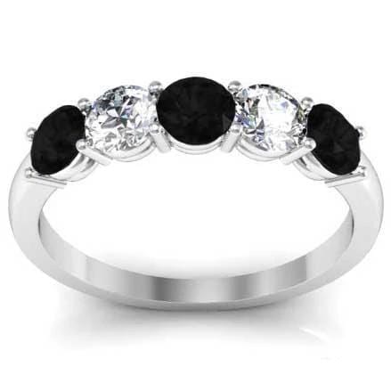 1.00cttw Shared Prong Black Diamond and White Diamond Five Stone Ring Five Stone Rings deBebians 