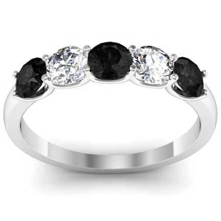 1.00cttw U Prong Black Diamond and White Diamond Five Stone Band Five Stone Rings deBebians 