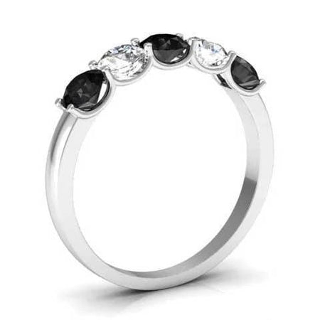 1.00cttw U Prong Black Diamond and White Diamond Five Stone Band Five Stone Rings deBebians 