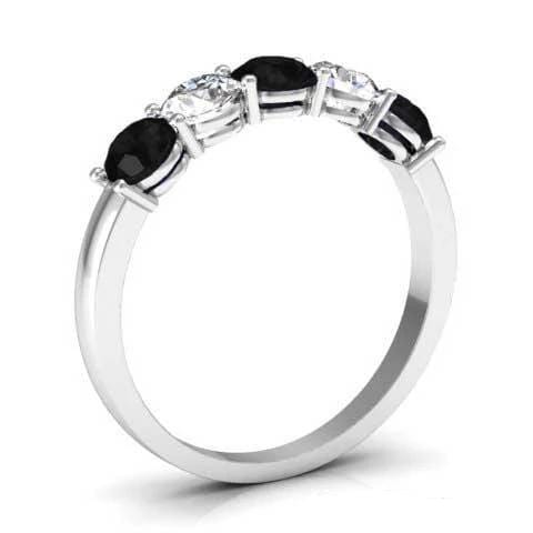 1.00cttw Shared Prong Black Diamond and White Diamond Five Stone Ring Five Stone Rings deBebians 