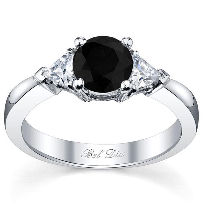 Black Diamond Three Stone Ring with Trillions Black Diamond Engagement Rings deBebians 