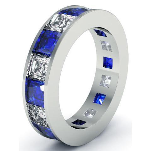 Blue Sapphire and Diamond Eternity Anniversary Band Gemstone Eternity Rings deBebians 
