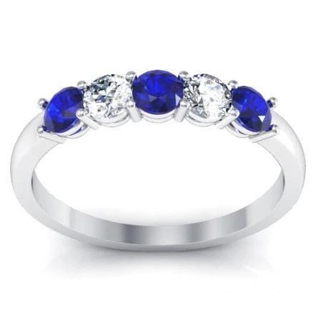 0.50cttw Shared Prong Blue Sapphire and Diamond Five Stone Ring Five Stone Rings deBebians 