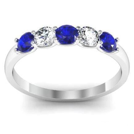 0.50cttw U Prong Blue Sapphire and Diamond Five Stone Band Five Stone Rings deBebians 