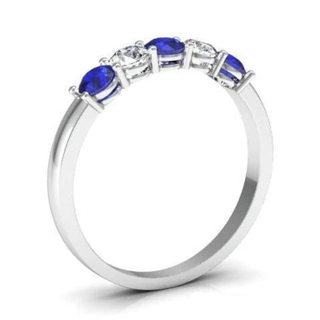 0.50cttw Shared Prong Blue Sapphire and Diamond Five Stone Ring Five Stone Rings deBebians 