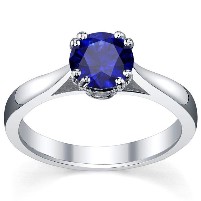 Blue Sapphire Double Prong Tapered Solitaire Solitaire Engagement Rings deBebians 
