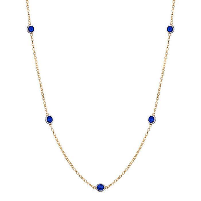 Gemstone Blue Sapphire Station Necklace Gemstone Station Necklaces deBebians 