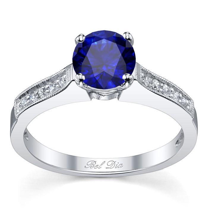Blue Sapphire Pave Engagement Ring with Milgrain Sapphire Engagement Rings deBebians 