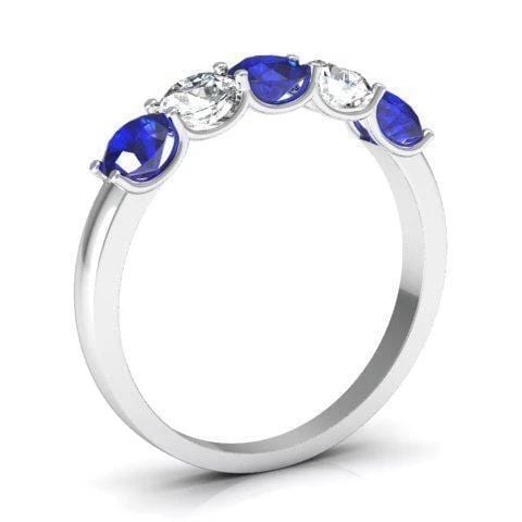 1.00cttw U Prong Blue Sapphire and Diamond Five Stone Band Five Stone Rings deBebians 