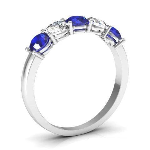 1.00cttw Shared Prong Blue Sapphire and Diamond Five Stone Ring Five Stone Rings deBebians 