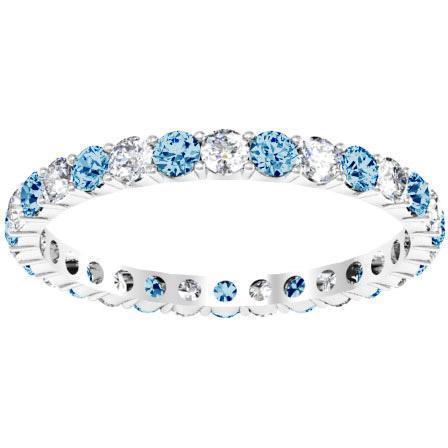 1.00cttw Diamond and Blue Topaz Eternity Ring Gemstone Eternity Rings deBebians 