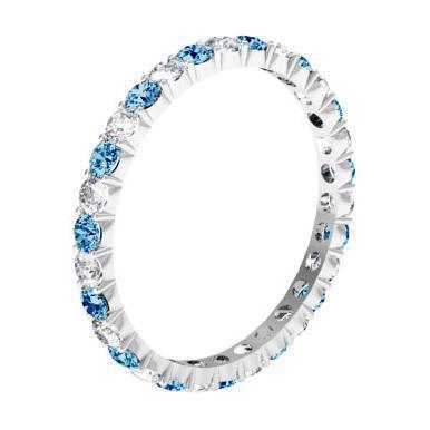 1.00cttw Diamond and Blue Topaz Eternity Ring Gemstone Eternity Rings deBebians 