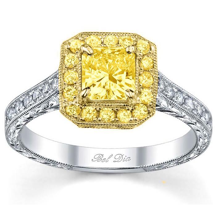 Canary Diamond Halo Engagement Ring with Yellow Diamond and Yellow Gold Yellow Diamond Engagement Rings deBebians 