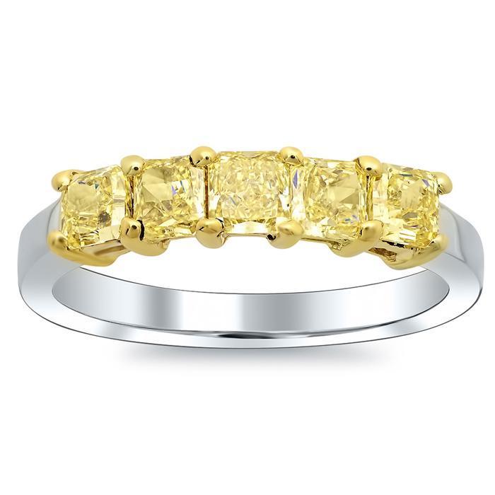 1.00cttw Shared Prong Canary Yellow Diamond Ring 5 Stone Ring Five Stone Rings deBebians 