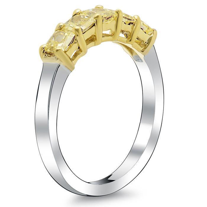 1.00cttw Shared Prong Canary Yellow Diamond Ring 5 Stone Ring Five Stone Rings deBebians 