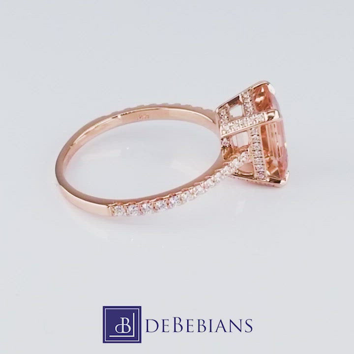 Pave Diamond Engagement Ring for Emerald Cut Morganite